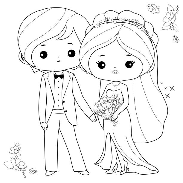 Wedding coloring pages stock illustrations royalty