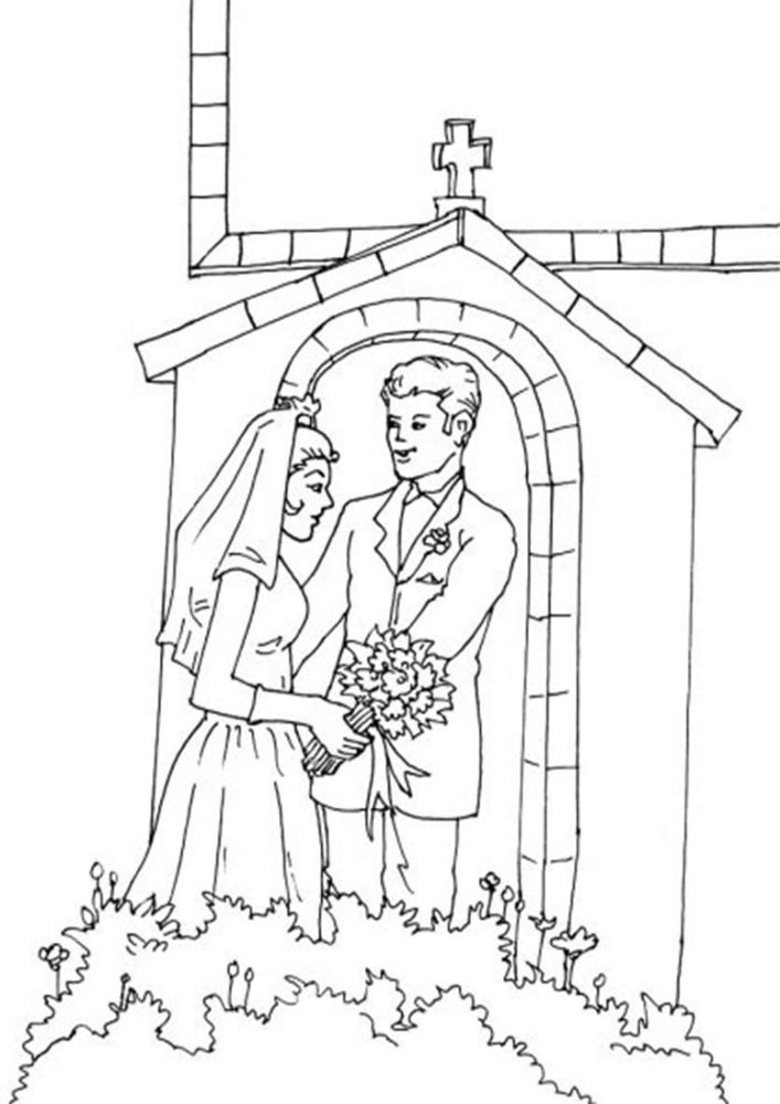 Free easy to print wedding coloring pages