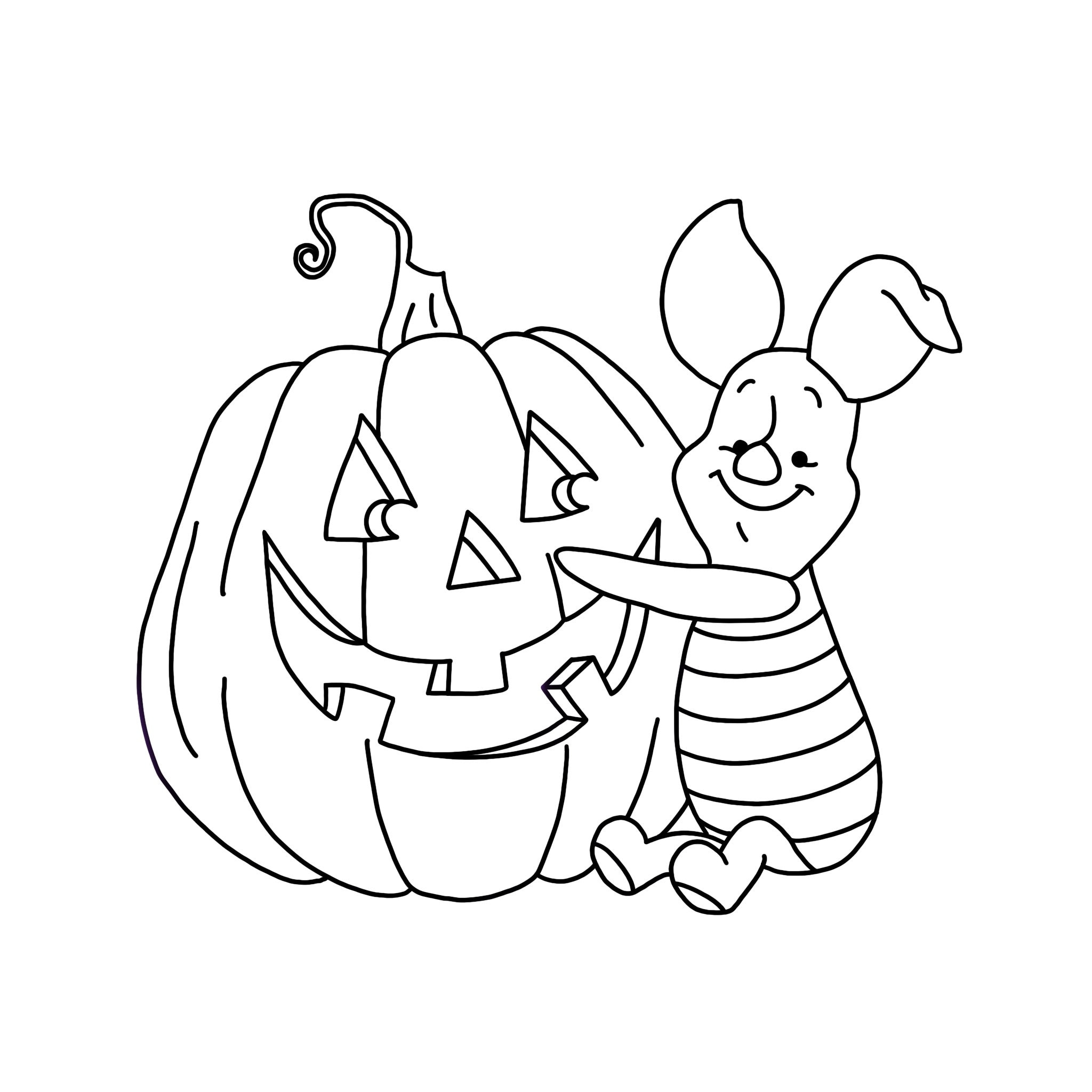 Piglet with pumpkin the many adventures of winnie the pooh digital files svgpdfpngjpeg halloween coloring pageskids coloring pages