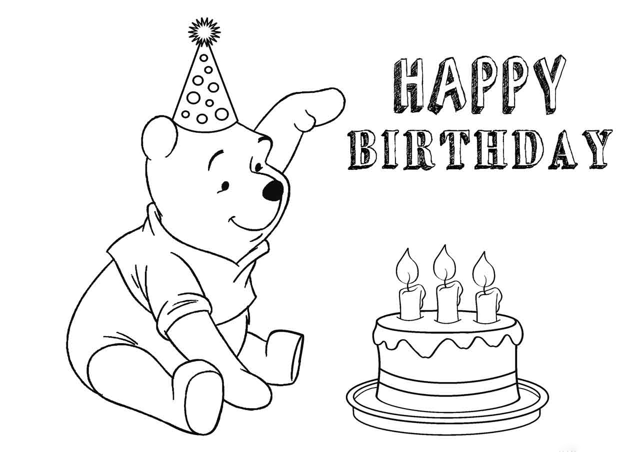 Winnie the pooh birthday cake coloring page