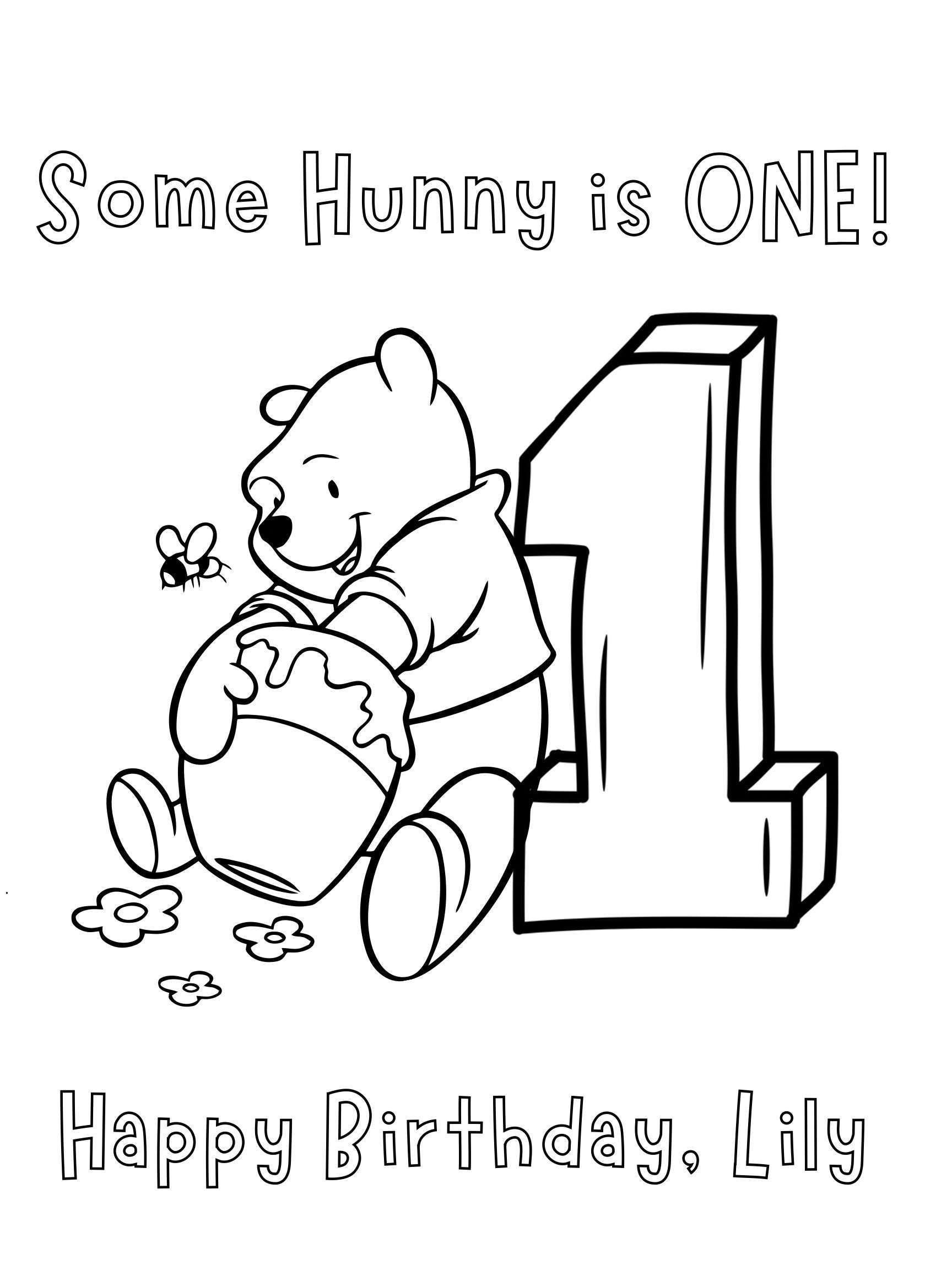 Winnie the pooh first birthday coloring sheet digital download