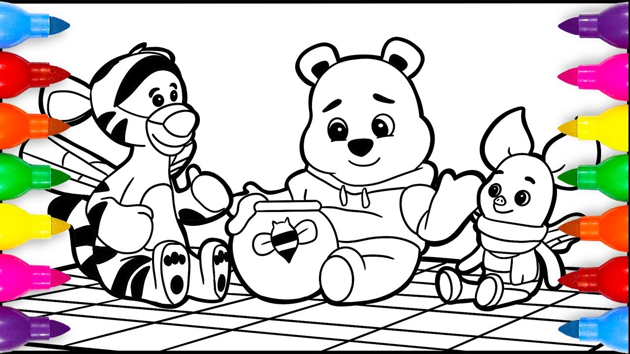 Pooh piglet tigger picnic coloring book pages