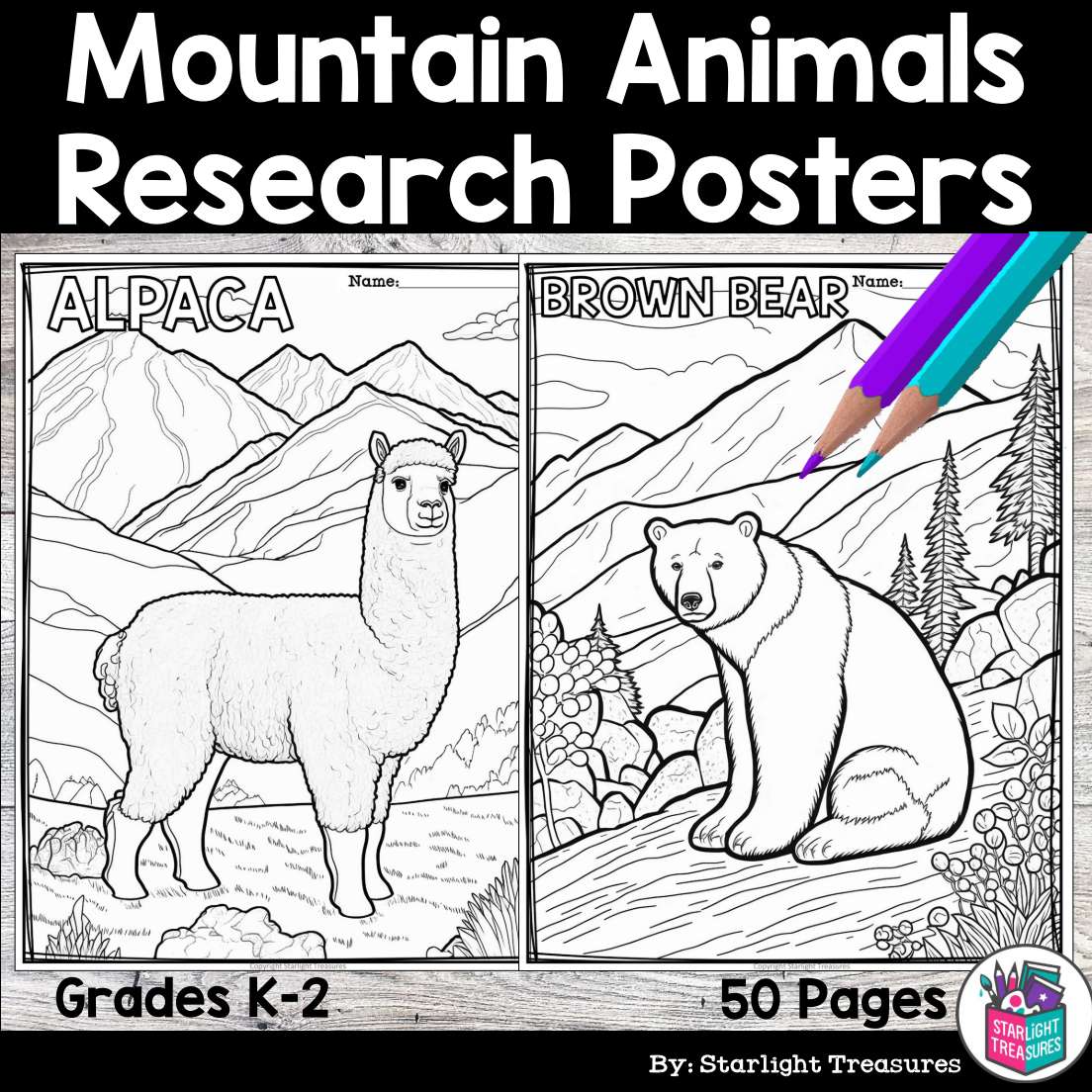 Mountain animals research posters coloring pages