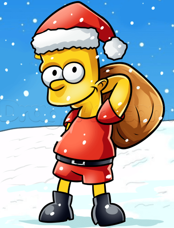 Christmas bart simpson drawing lesson easy steps