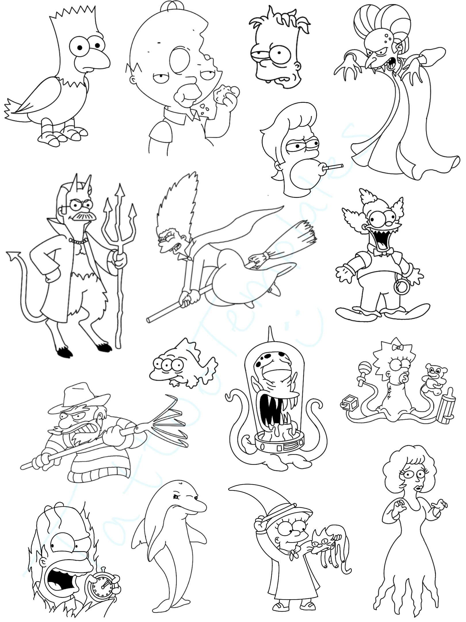 The simpsons treehouse of horror tattoo flash sheet