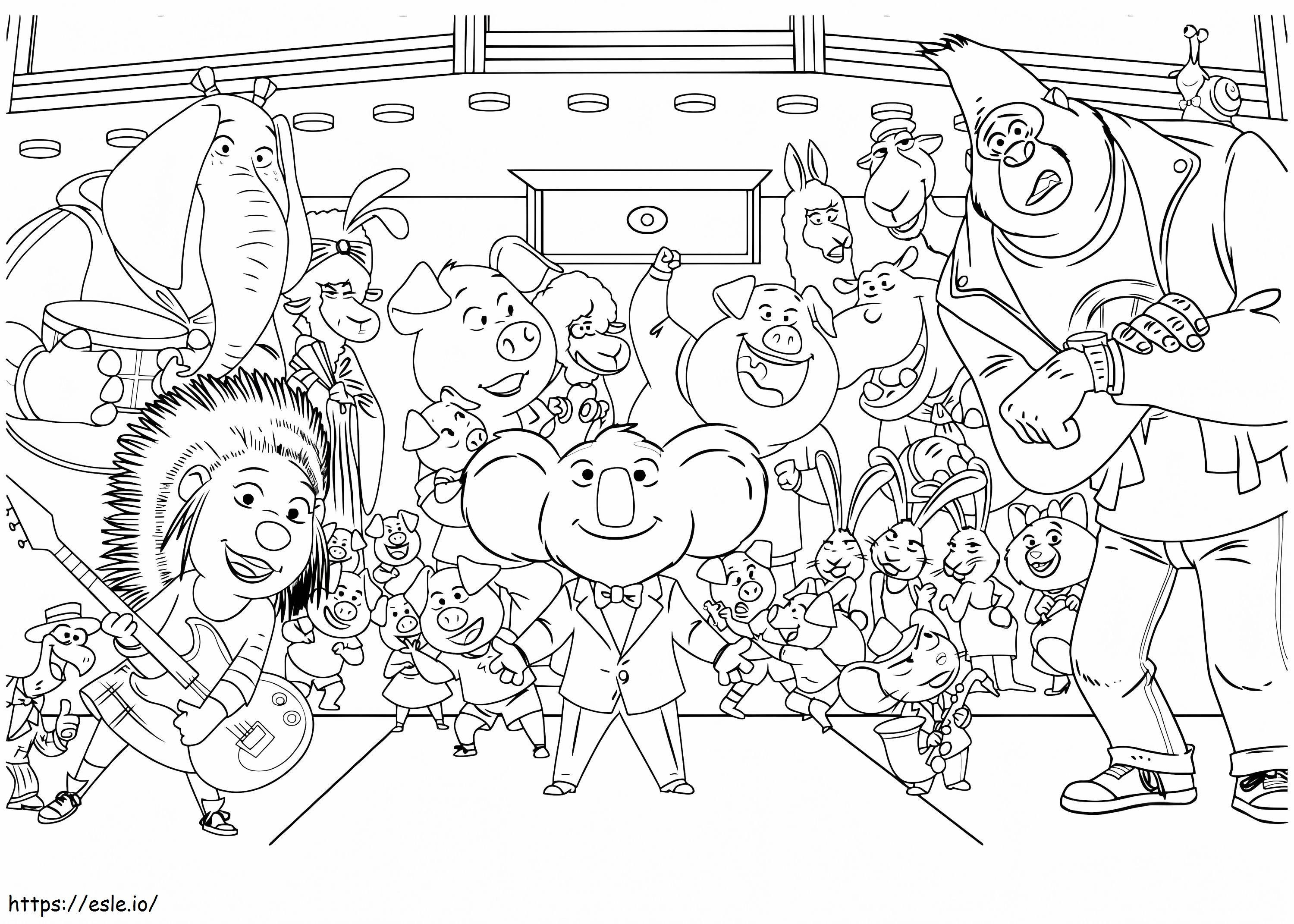 Sing movie characters coloring page