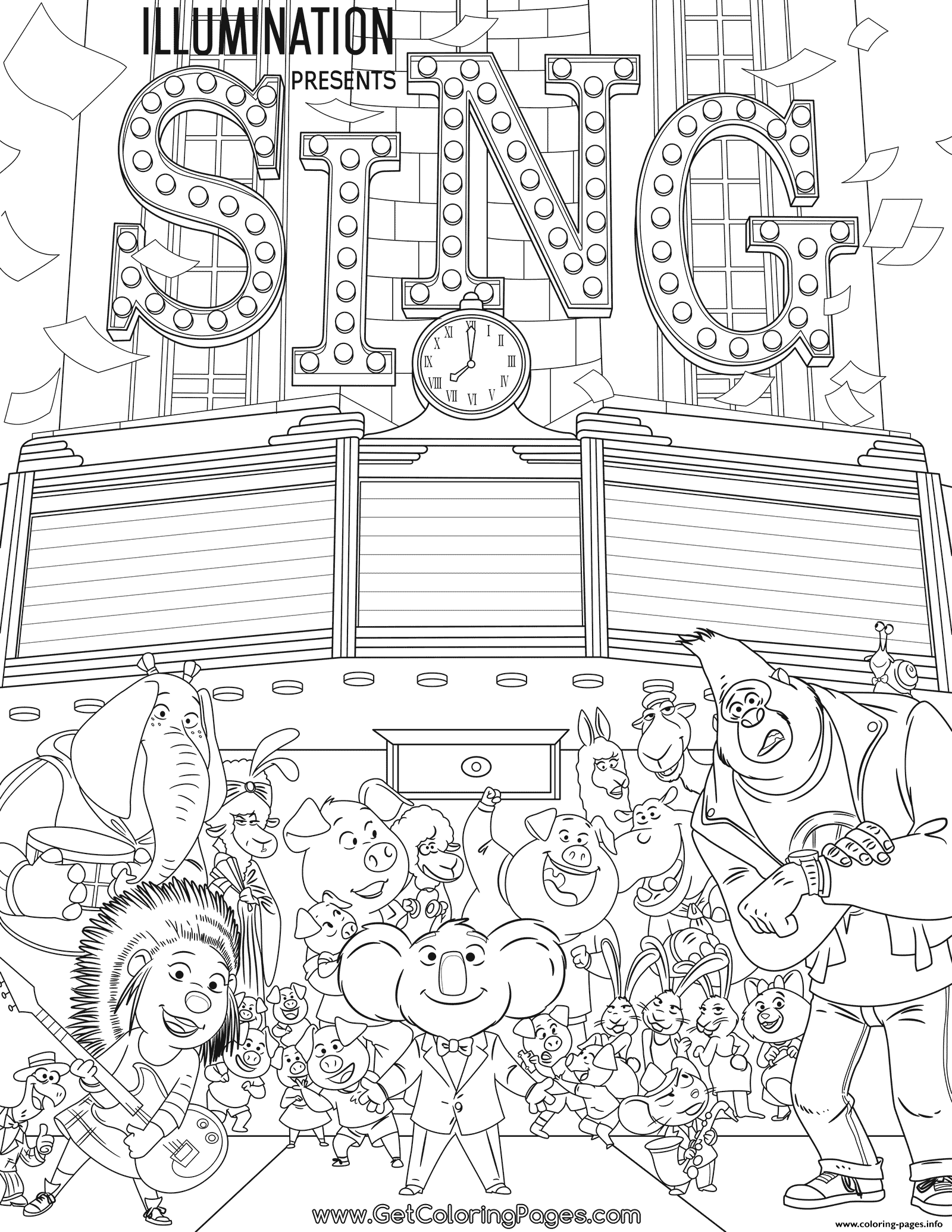 Movie sing coloring page printable