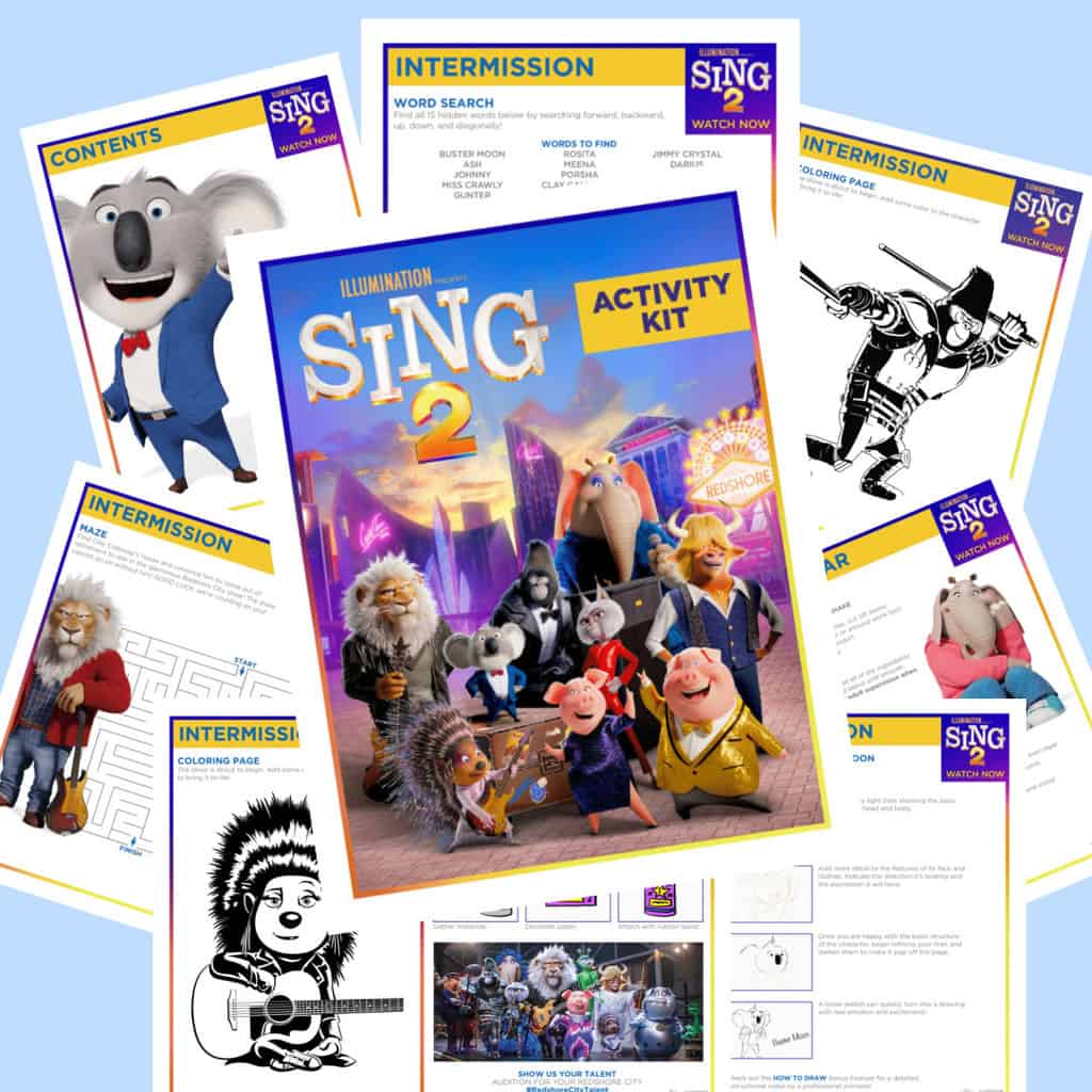 Sing printable activity sheet pack free for kids