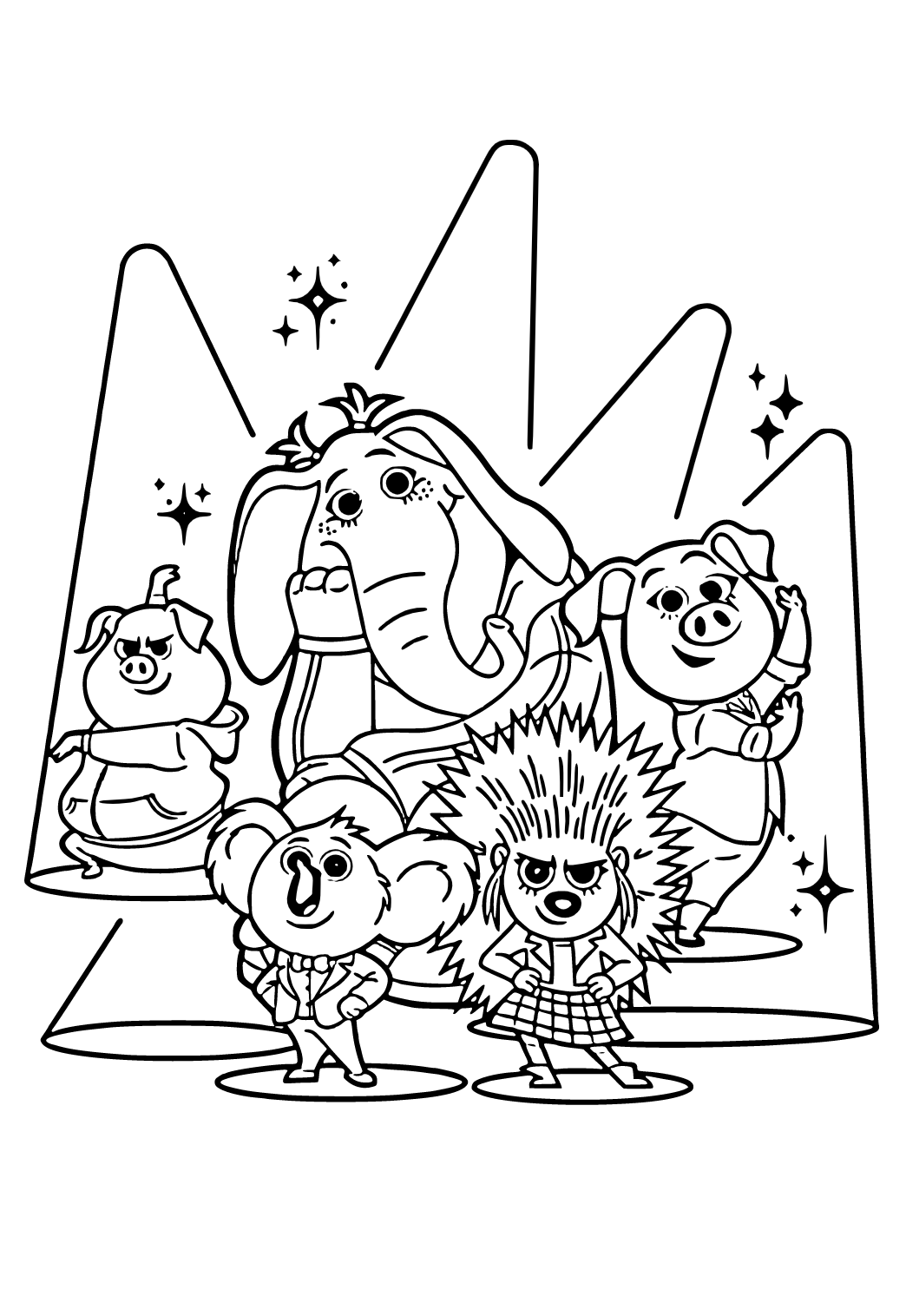 Free printable sing characters coloring page sheet and picture for adults and kids girls and boys