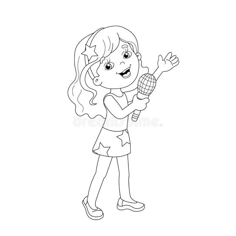 Coloring page outline cartoon girl singing song stock illustrations â coloring page outline cartoon girl singing song stock illustrations vectors clipart