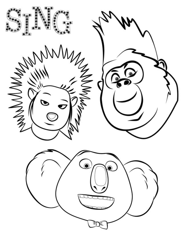 Get this sing movie coloring pages free sing movie characters heads