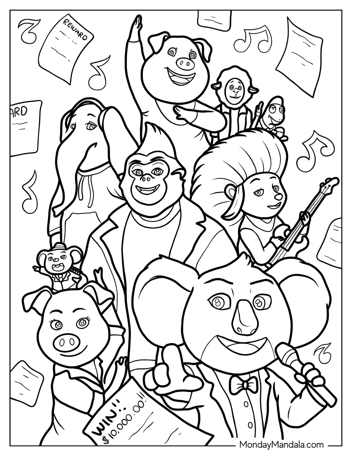 Sing coloring pages free pdf printables