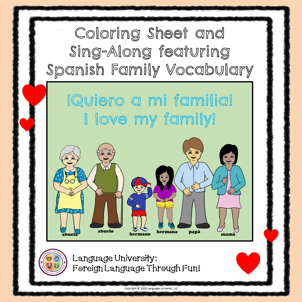 Spanish family coloring sheet and sing