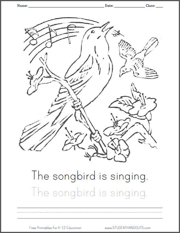 Free printable singing songbird coloring sheet student handouts