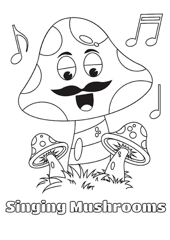 Free printable singing mushroom coloring picture assignment sheets pictures for child