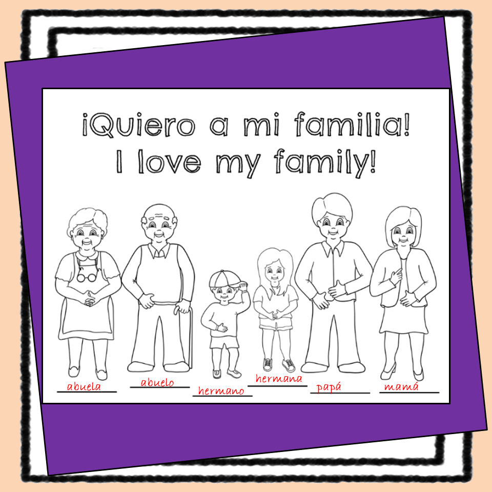 Spanish family coloring sheet and sing