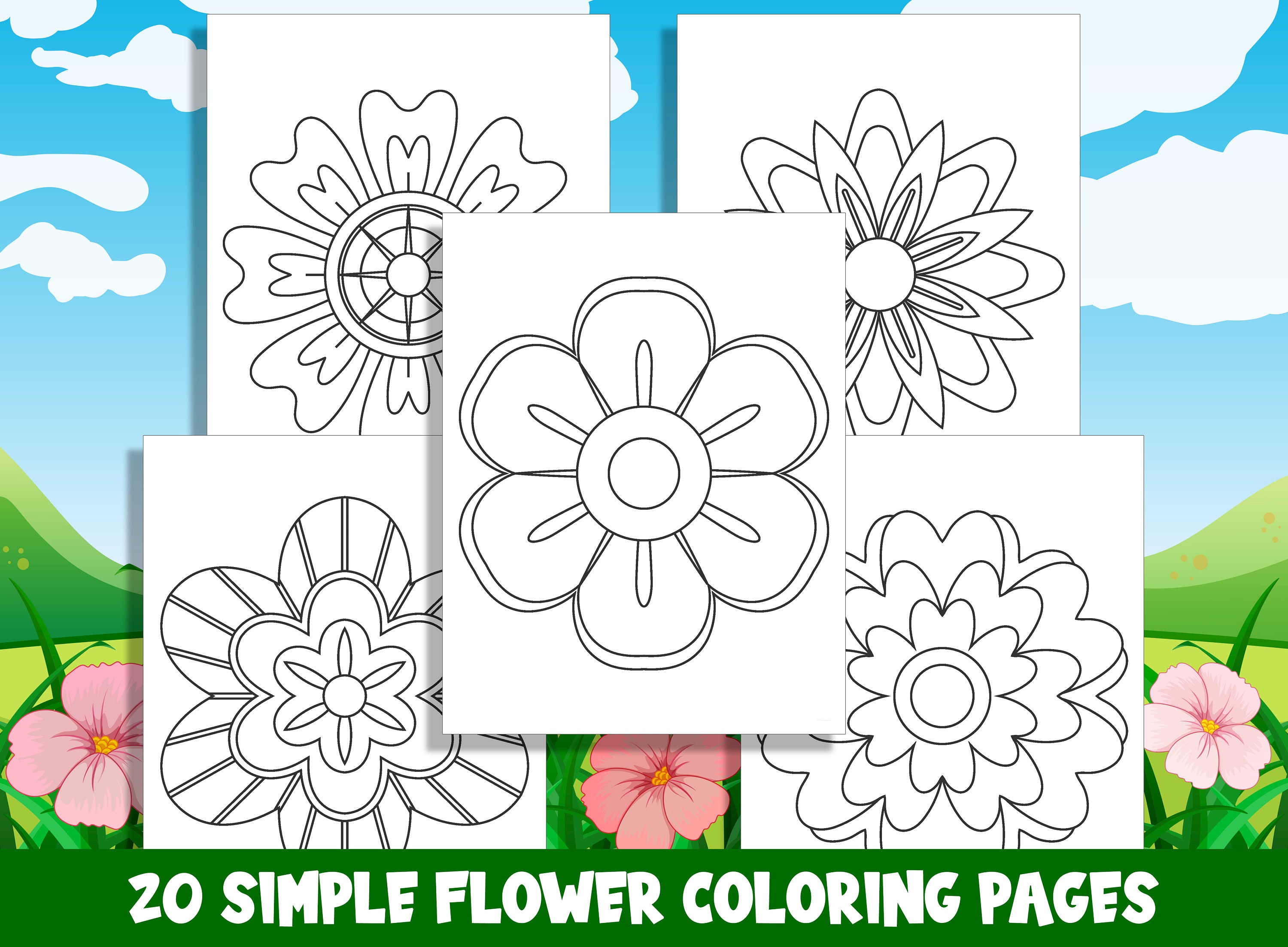 Simple flower mandala coloring pages for kids pages pdf file instant download