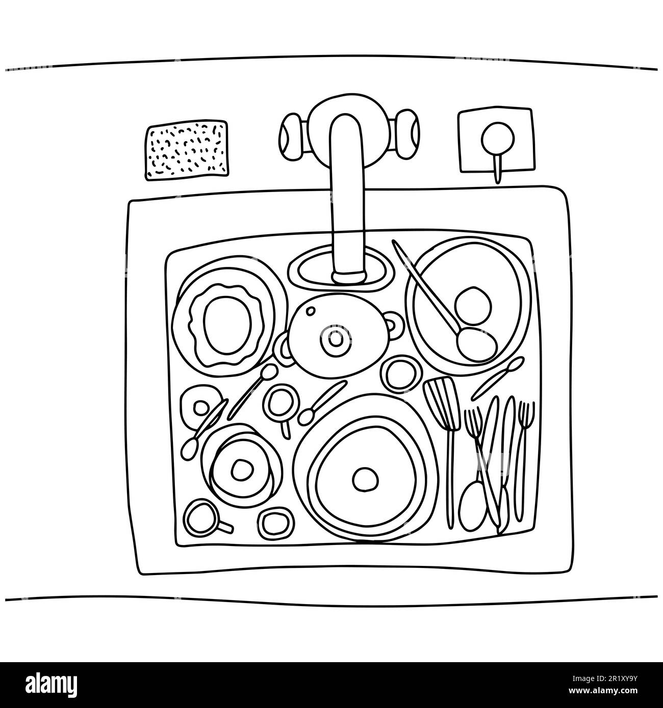 Coloring page with kitchen sink stock vector image art