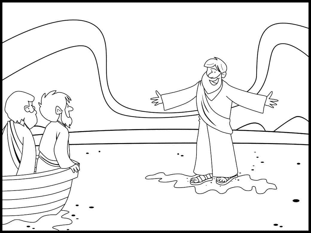 Jesus walks on water coloring page