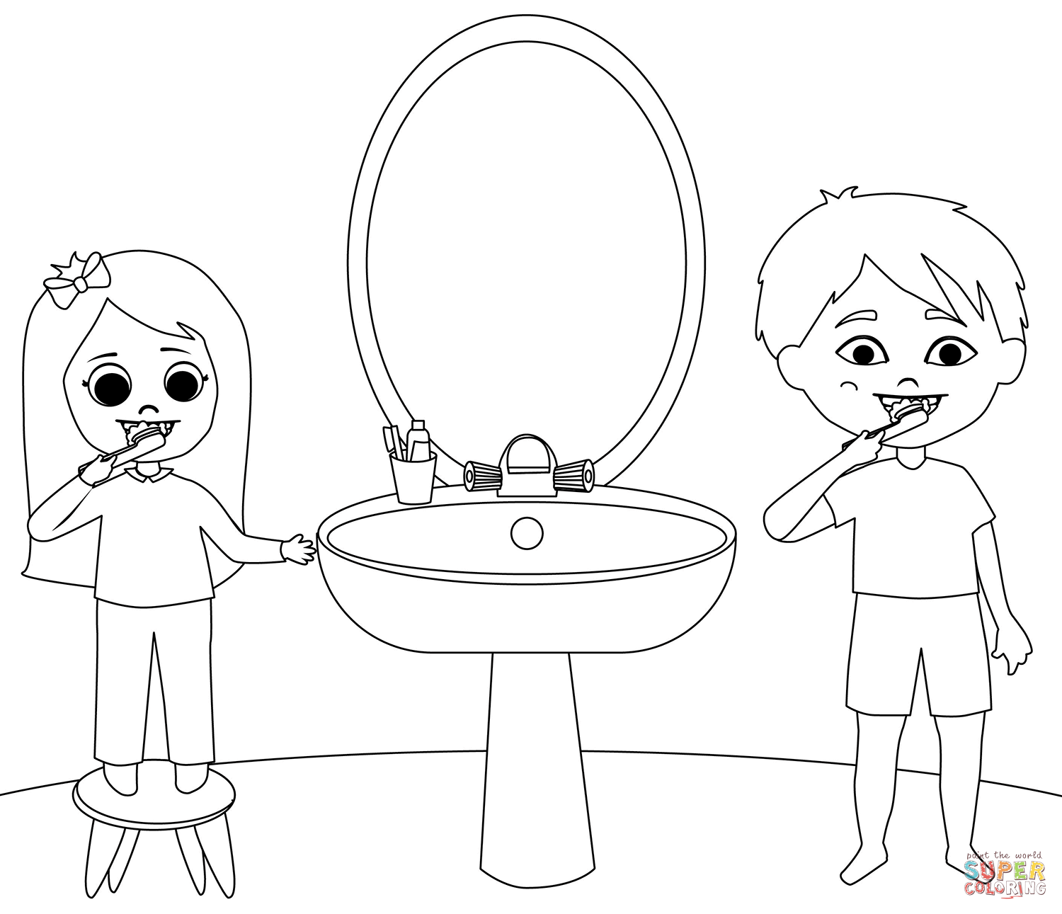 Children brushing teeth coloring page free printable coloring pages