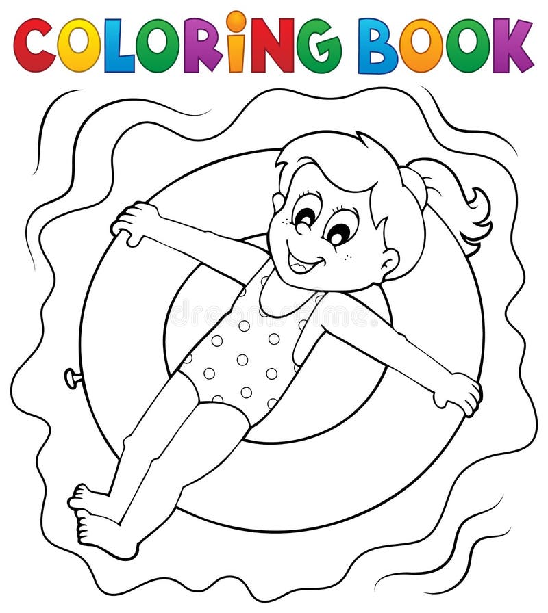 Coloring book girl on swim ring stock vector