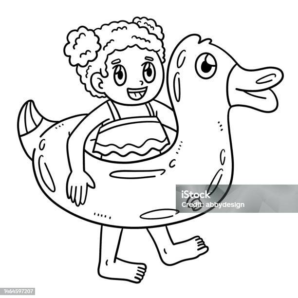 Summer child with swim ring isolated coloring stock illustration