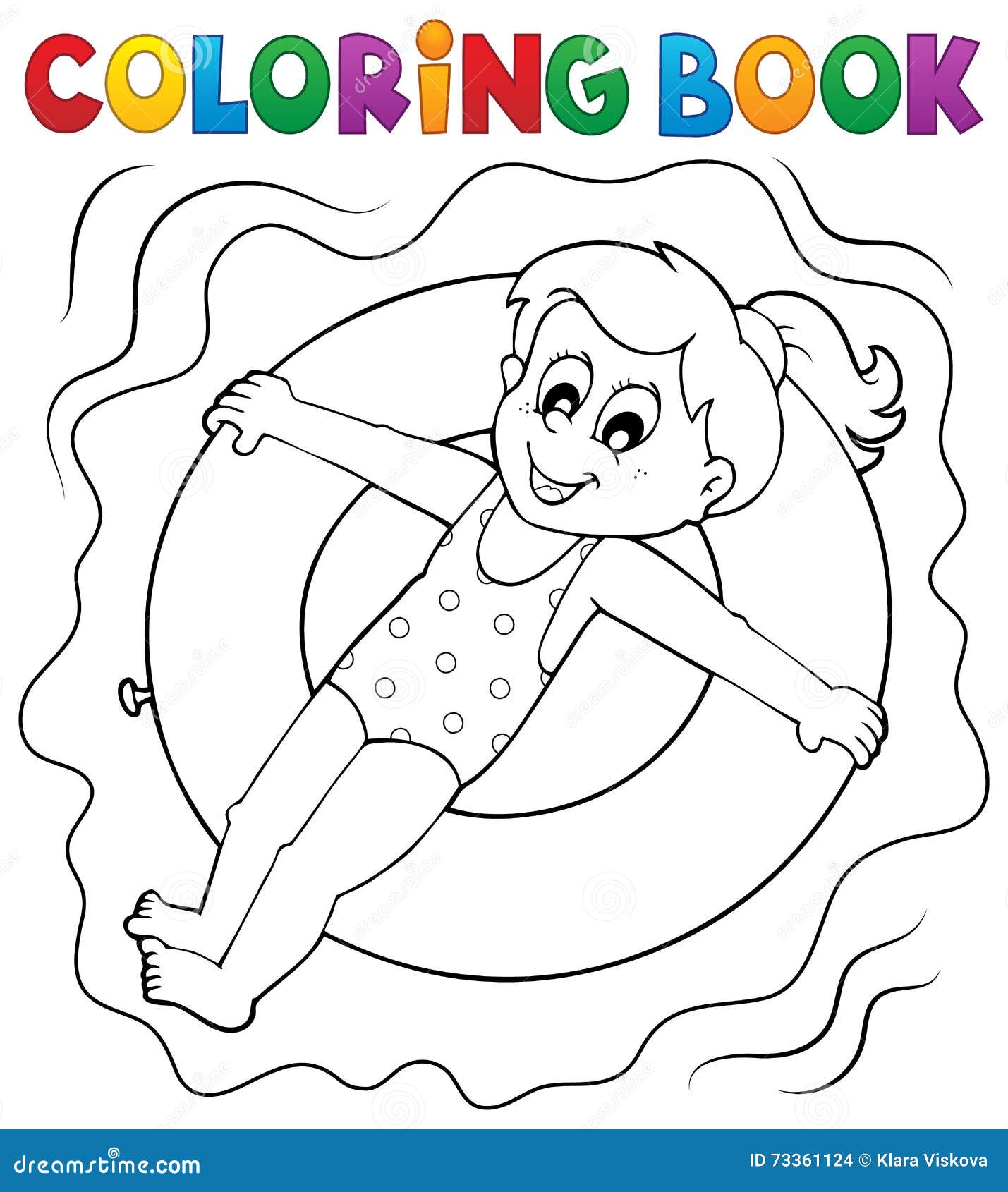 Coloring book girl on swim ring stock vector