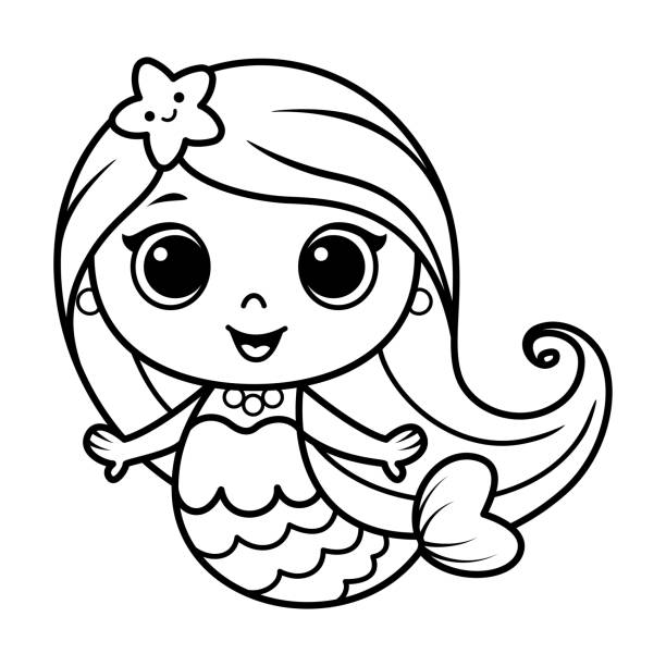 Mermaid coloring pages stock illustrations royalty