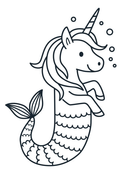 Mermaid coloring pages stock illustrations royalty