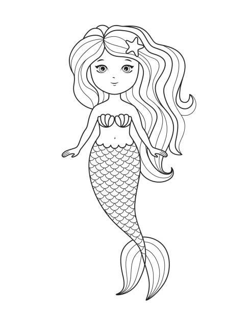 Mermaid coloring pages stock illustrations royalty