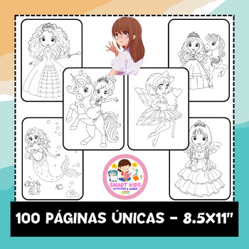 Hada unicornio princesa sirena para colorear actividad para niãas