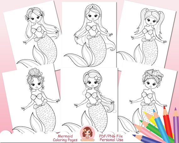 Lindos dibujos para colorear de sirenas para niãos sello digital de sirenas blanco y negro bajo el agua bajo el mar libro para colorear para niãos pdf