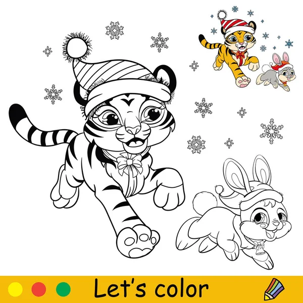 Pãgina para colorear con lindo tigre navidad cachorro corre con vector de stock por alinart