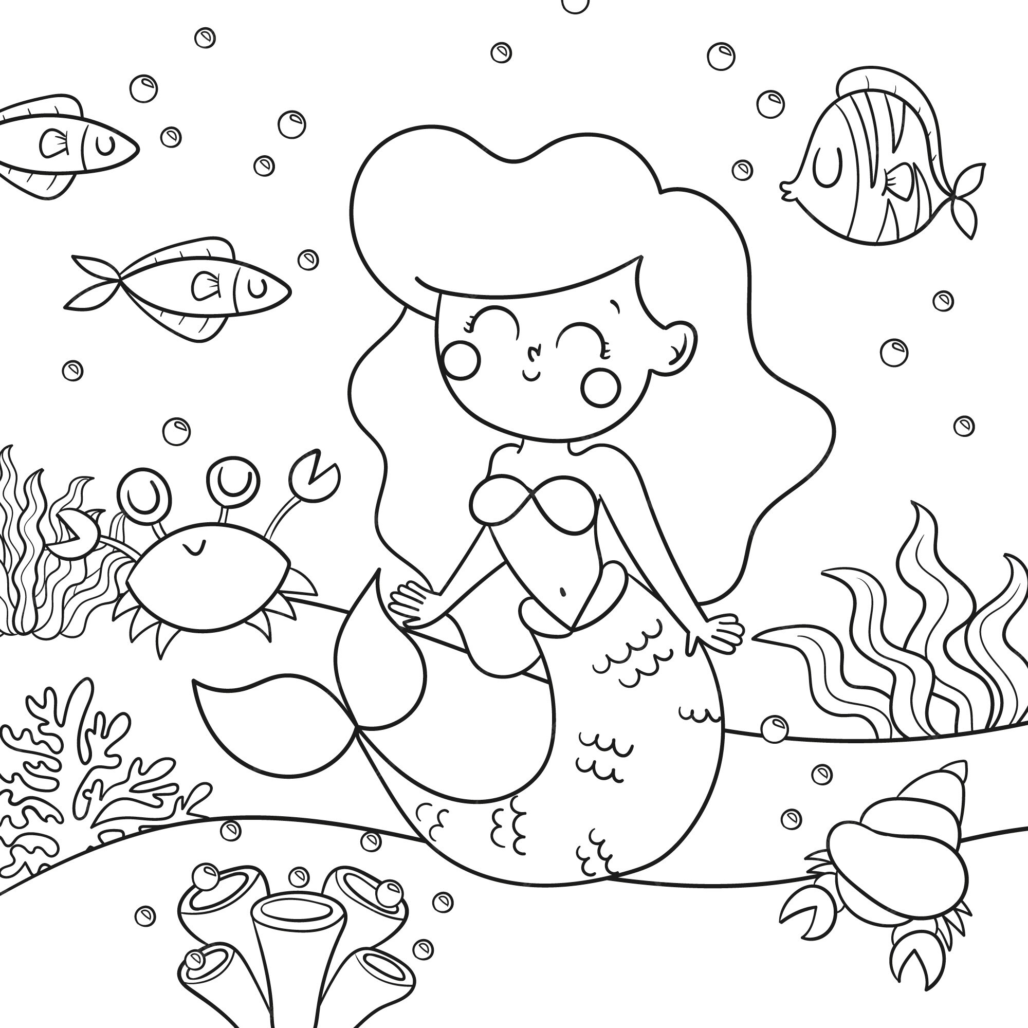 Free vector hand drawn mermaid coloring book illustration