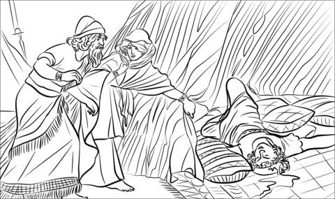 Jael shows to barak sisera lying dead coloring page free printable coloring pages