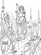 Jael shows to barak sisera lying dead coloring page free printable coloring pages