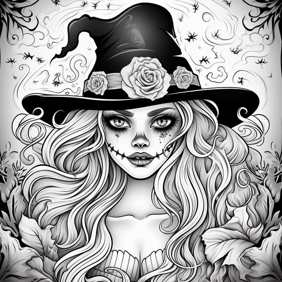 Spooky halloween coloring page instant download fun easy for kids and adults to enjoy download now