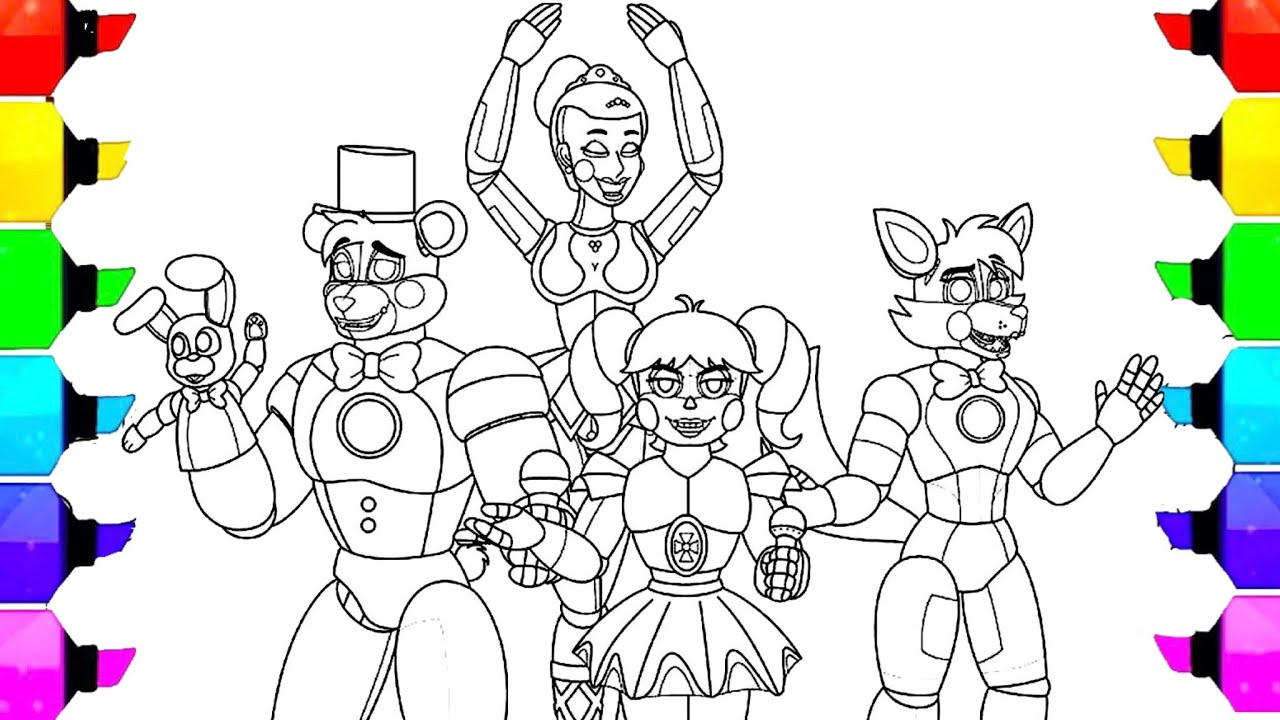 Five nights at freddys new coloring pages how to color all main characters from fnaf ncs music