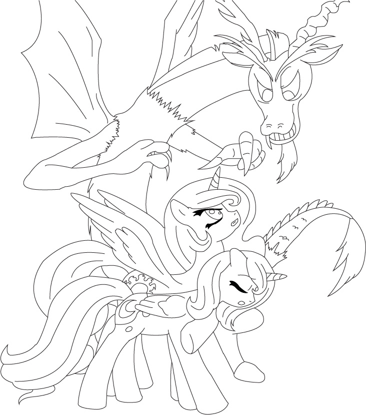 Discord and the sisters coloring page by unknowncolt on