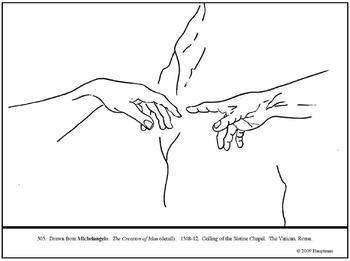 Michelangelo the creation of man coloring page and lesson plan ideas