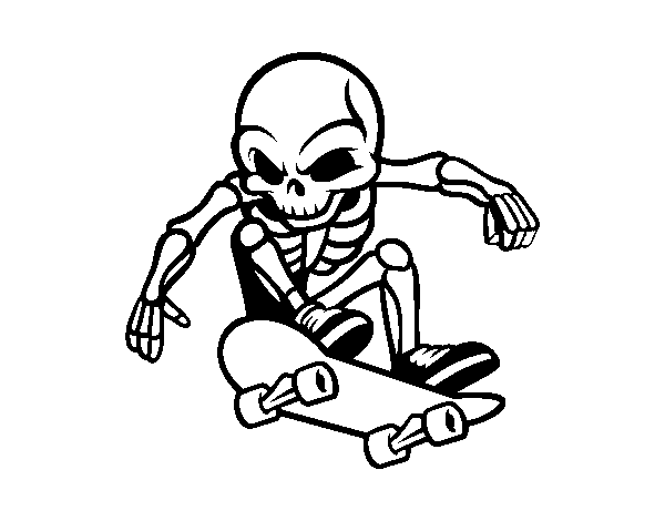 Skater skeleton coloring page