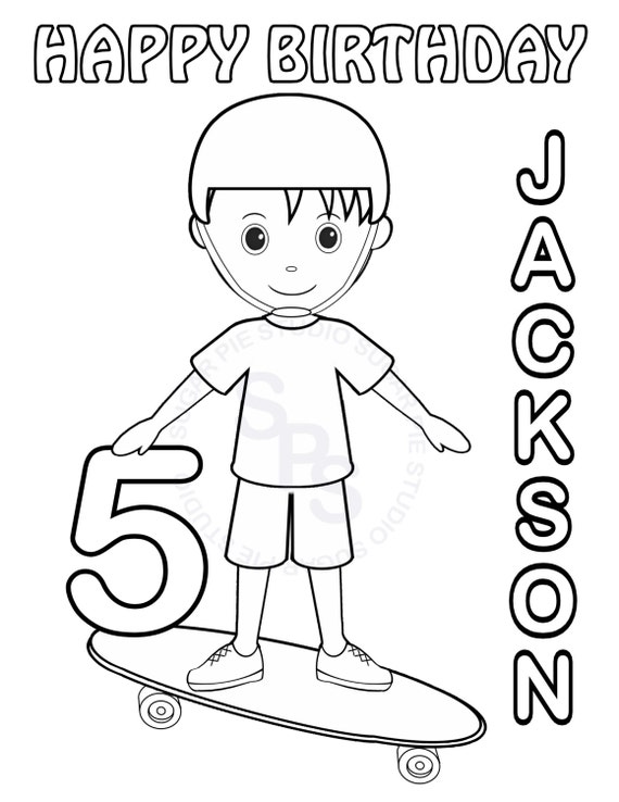 Personalized skateboard coloring page birthday party favor colouring activity sheet personalized printable template