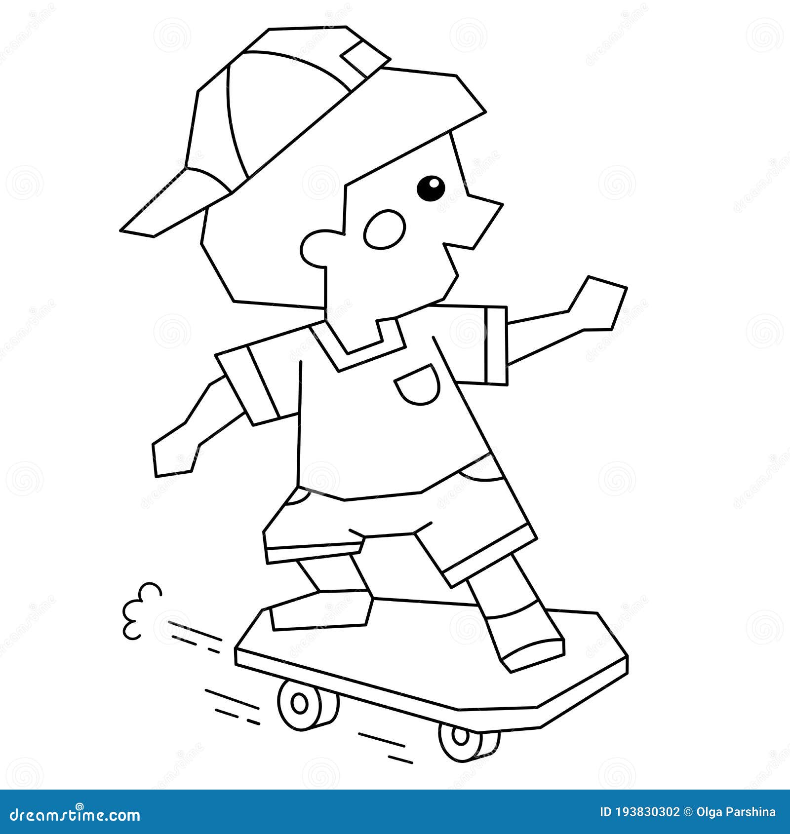 Coloring page outline of cartoon boy on the skateboard coloring book for kids stock vector