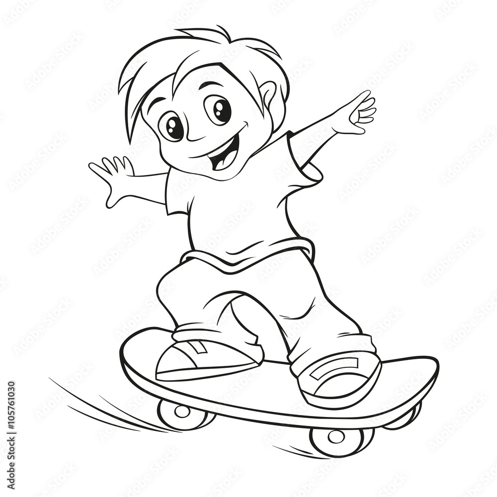 Skateboarding boy for coloring book black and white vector illustration for coloring book vector
