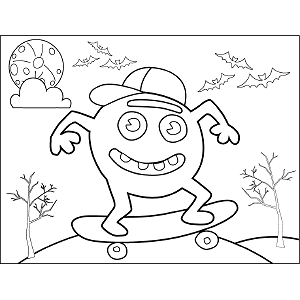 Monster on skateboard coloring page
