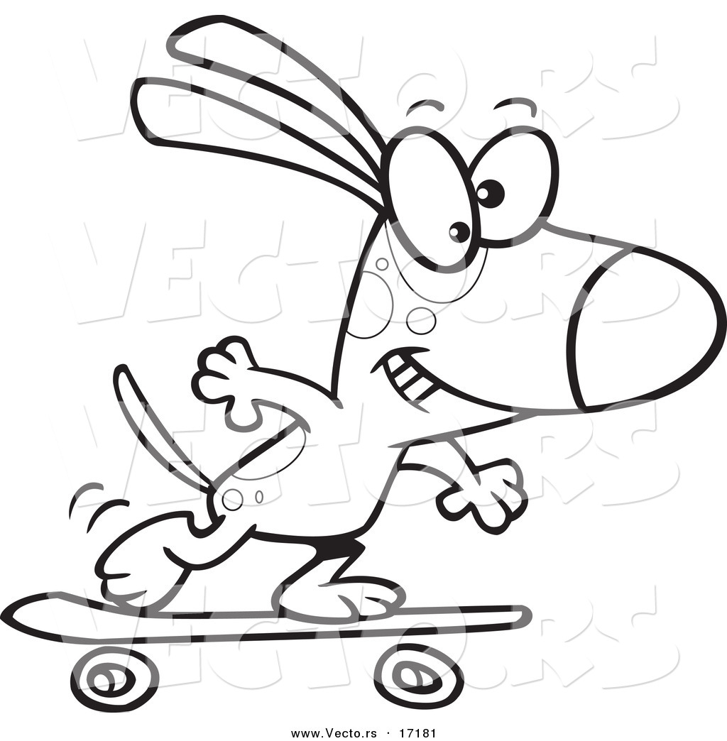 R of a cartoon dog skateboarding