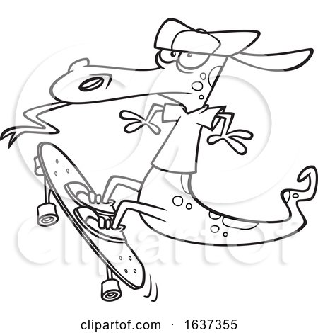 Cartoon black and white lizard skateboarding by toonaday