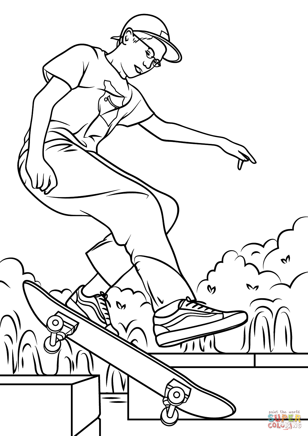 Boy skateboarding coloring page free printable coloring pages