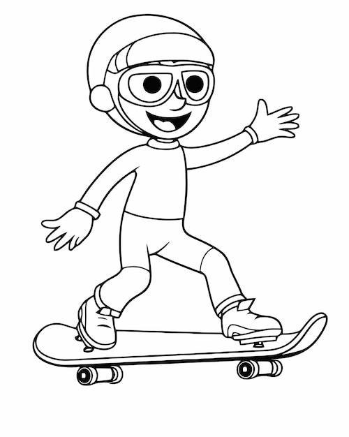 Premium vector boy on a skateboard coloring page
