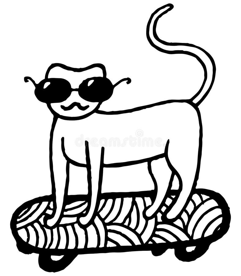 Coloring page with cat on skateboard stock vector